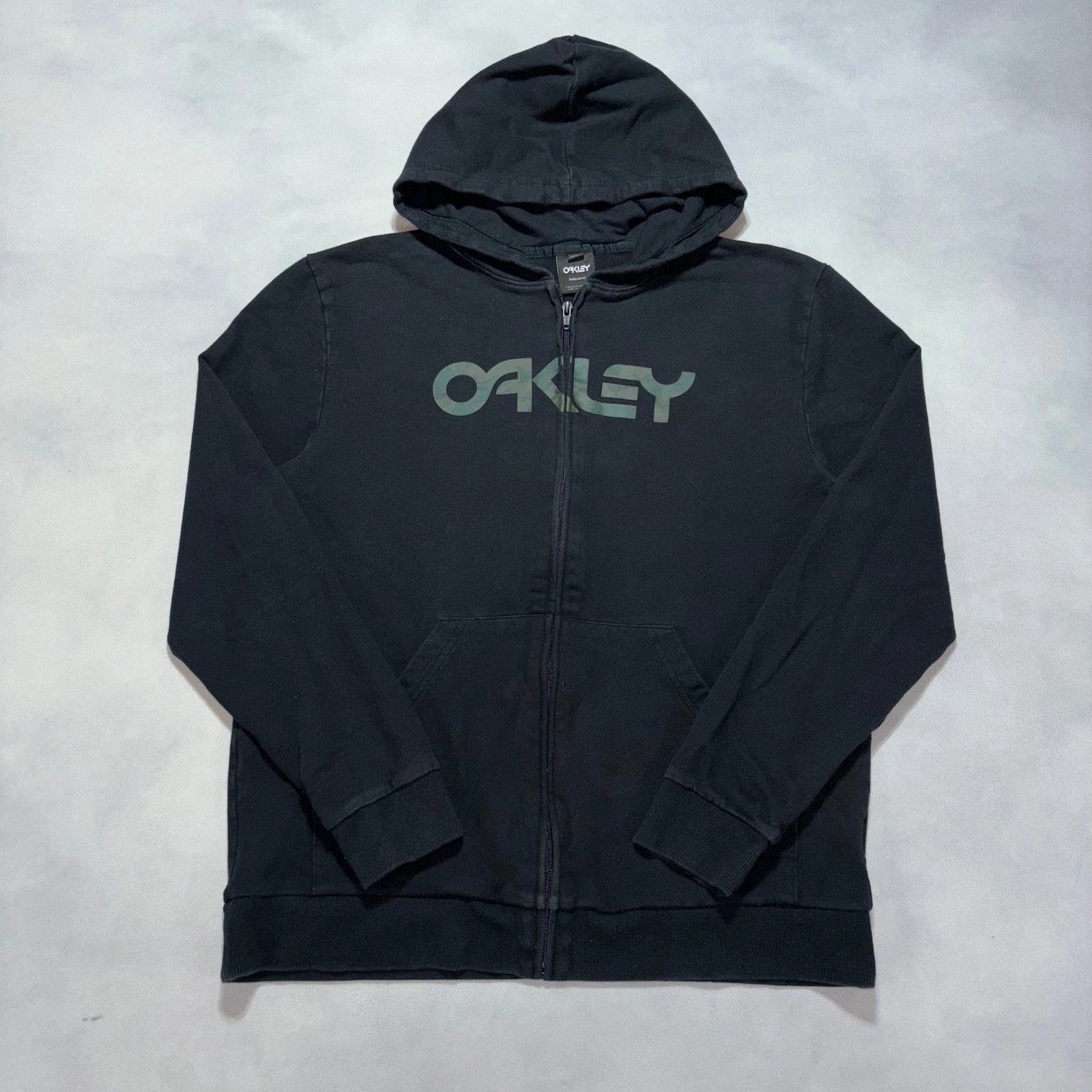 Oakley Teddy Full Zip Hoodie Men's Large Black Camo Logo Sweatshirt Skate Y2K