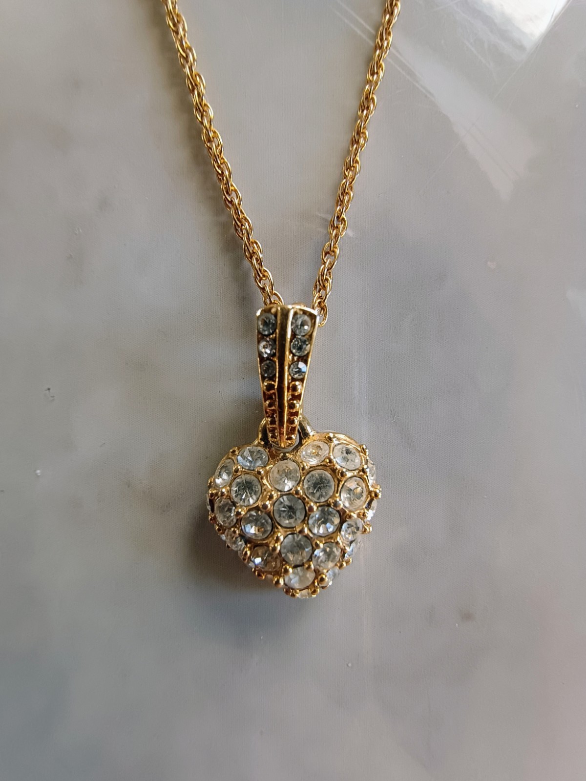 Vintage Monet Rhinestone And Gold Tone Heart Pendant Twist Chain Necklace