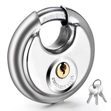 Keyed Padlock Stainless Steel Disc Lock With 3 Keys 3/8 Inch Shackle 70mm Heavy