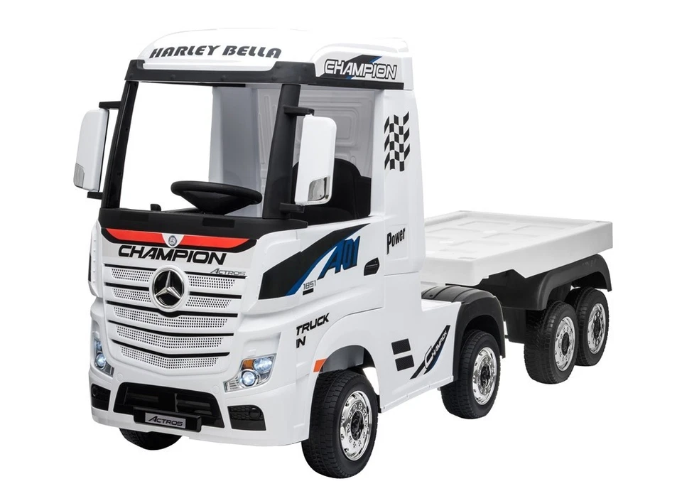 Camion Elettrico Mercedes Actros per Bambini 12V con Rimorchio Sedile in Pelle T - Immagine 3 di 4