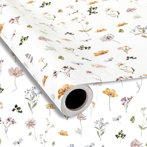 Wildflower Wrapping Paper -Mini Roll- 17 Inch x 32.8Ft Floral Gift Wrap Paper