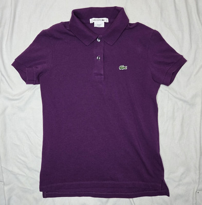 Lacoste Purple Solid Short Sleeve Polo Shirt 100% Cotton Knit Logo Size 36
