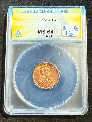 1935 LINCOLN WHEAT CENT ANACS MS 64 RED 179