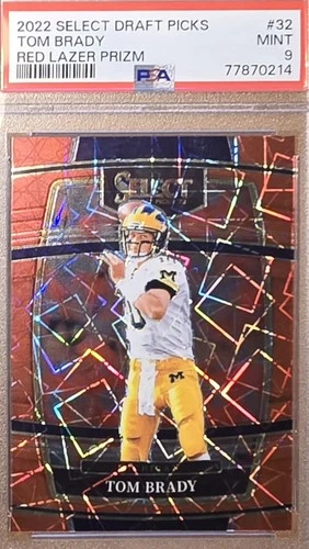 TOM BRADY RED LAZER PRIZM CARD - 2022 PANINI SELECT DRAFT PICKS - PSA 9
