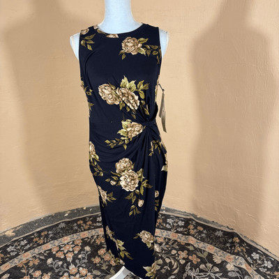 Nine Britton for Stitch Fix Abigail  Navy Floral Brushed Knit Midi Dress  Side T