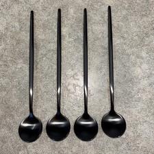 4 PCS 7.95 Inch Matte Black Iced Tea Spoons Sturdy Long Handle Stirring Spoon