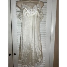 Vintage Lorraine Lingerie Slip Dress Lace Trim Ivory Pin Up Boudoir Slinky 36