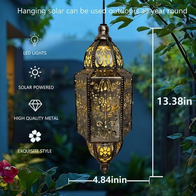 Hanging Solar Lights Outdoor Decor Solar Metal Lantern Lantern for Yard Garden