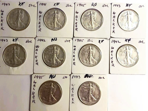 10 Walking Liberty Half Dollars - XF / AU condition. Bright White-nice lot.