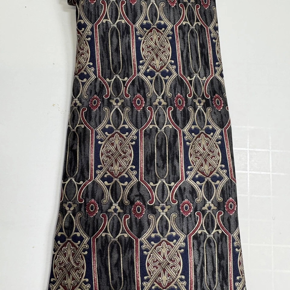 Corbata Henry Grethel para hombre multicolor 100 % seda italiana abstracta vintage años 90 Foto 2 de 4