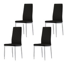 Dining Chairs Set of 4 Faux Leather Chrome Legs High Back Padded Seat Side Chair