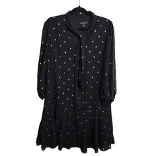 Banana Republic Black w Gold Metallic Sheer Sleeve Mini Dress w Neck Tie SZ 8