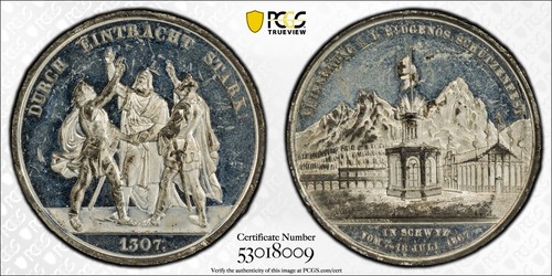 Switzerland 1867 White Metal Medal Schwyz - R-1073c - PCGS MS62