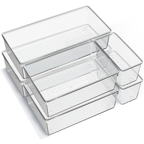 Clear Acrylic Drawer Organizer Set with Non-Slip Design, Perfect for Makeup and