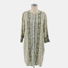 Sea Lustre Jet Setter Dress One Size Green Boho Floral Mini Tunic Cottagecore