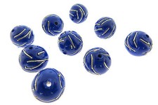 Murano Lampwork Round Blue Glass Beads 925 Silver Veins Quantity 10 12.50 MM