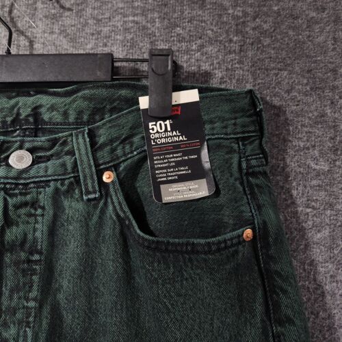 Levi’s 501 Jeans Original Straight Fit Green Sz 32 x 34 Button Fly - Picture 2 of 6