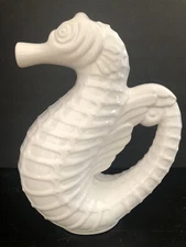 White Glazed Ceramic Seahorse Pitcher by Sanor Ceramica Portugal