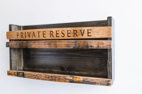 Small Luxe Bar Shelf handcrafted from Reclaimed Whiskey Barrels, 22"x4"x12" - Picture 2 of 2