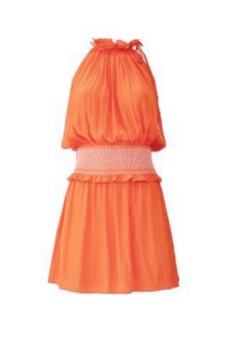 Ramy Brook Blaise Smocked Waist Blouson Dress Tangerine Orange Mini $375 S 4/6 - Picture 2 of 9