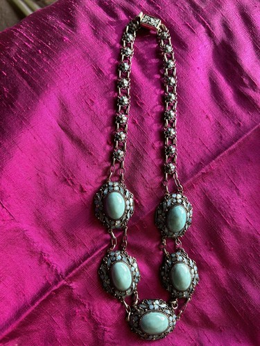 China 19th C Silver& Persian Turquoise Necklace & Brooch Cloisonné Excellent Con - Picture 8 of 16