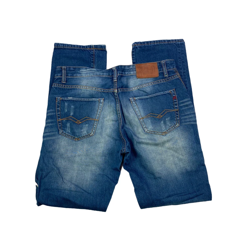 Pantalones de mezclilla Replay originales pierna recta botón mosca para hombre talla 33 X 34 desgastados Foto 3 de 4
