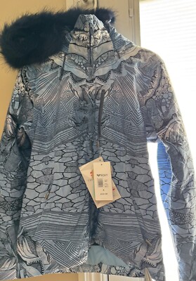 NWT ROXY Snowboard & Ski Hooded Jacket Blue W/ Faux Fur Women s Size S