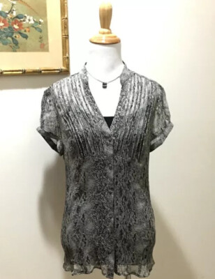 Express Design Studio M 100% Silk Snake Skin Blouse Top Work Career Business