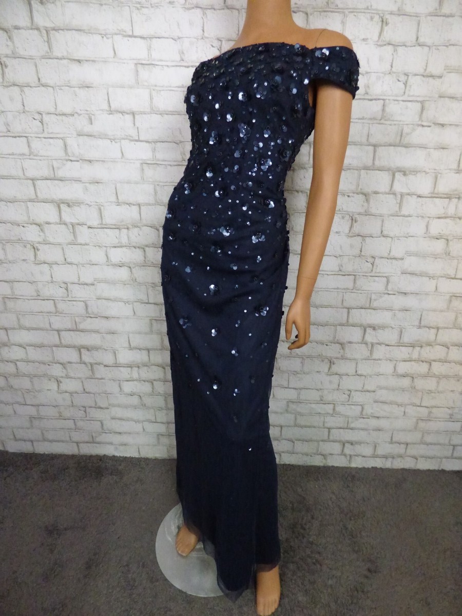 $350 BHLDN Adrianna Papell Rosie Navy Beaded Sequin Off Shoulder Gown 4 NEW  A472 | eBay
