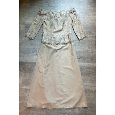 David's Bridal Off The Shoulder 3/4 Sleeves Lace And Mesh Maxi Dress Size 6  | eBay