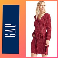 NWT Gap Soft henley print shirtdress, Red Print SIZE M         