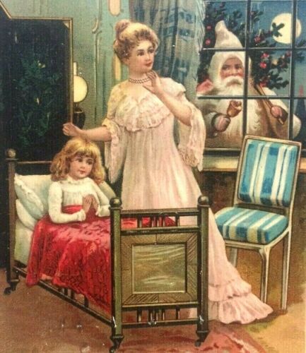 Pocztówka bożonarodzeniowa Early Father wytłaczana Święty Mikołaj Okno Biały garnitur 1910s - Zdjęcie 1 z 3