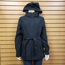 Xersion Performance Wear Black Hooded Jacket Size Large Belted Pockets Zipper