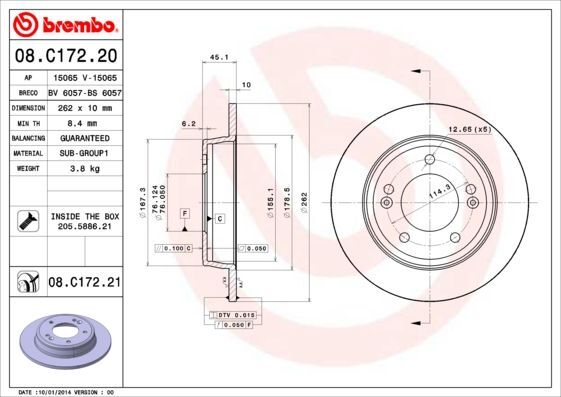 2X Brembo 08.C172.21 Bremsscheibe FüR Hyundai KIA-image