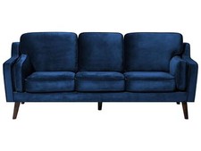 Trendy Retro Sofa Samtstoff in Dunkelblau Couch 3-Sitzer Lokka