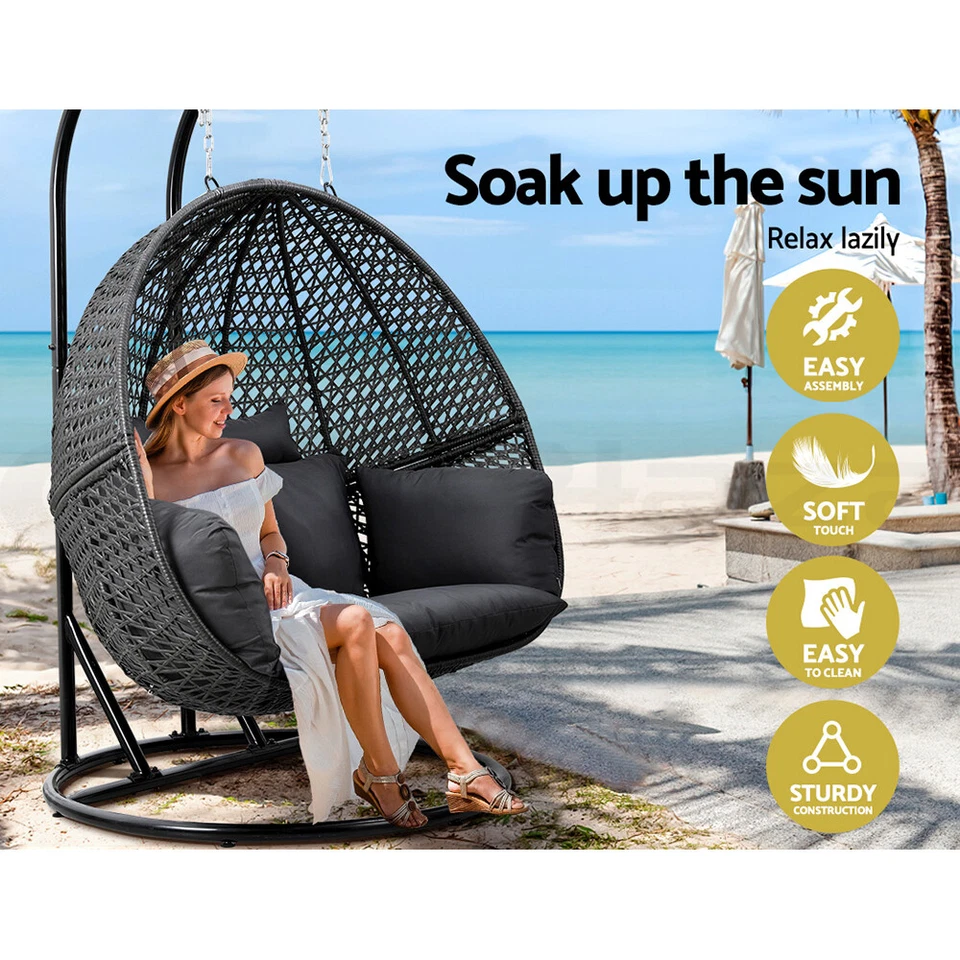 Gardeon Outdoor Egg Swing Chair Wicker Furniture Pod Stand Cushion 2 Seater Grey - image 4 of 4