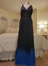 $595 NWT Halston Heritage Chiffon Black Cobalt Ombre Goddess Gown 6