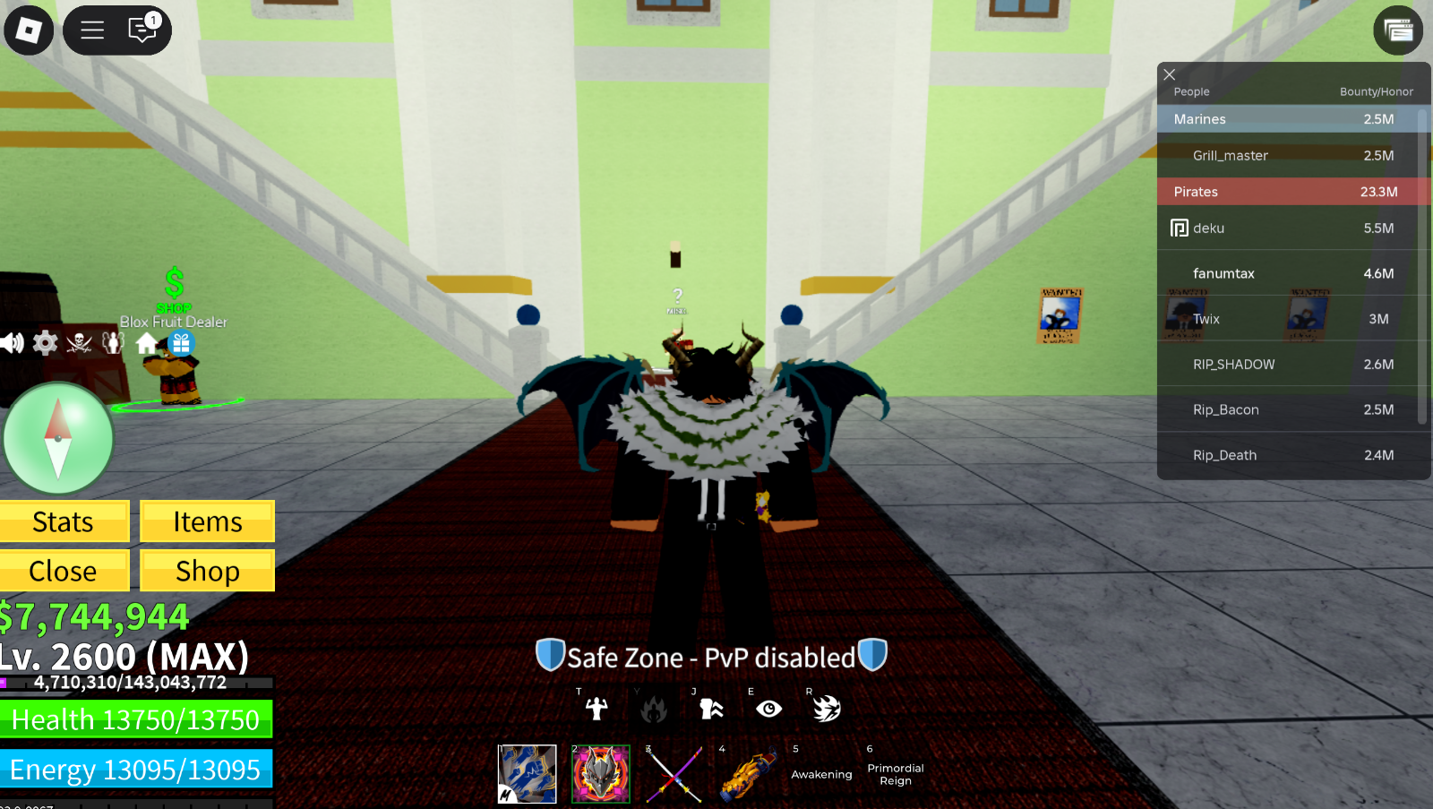 Blox Fruits account with Draco V4 and nearly all perm fruits unlocked