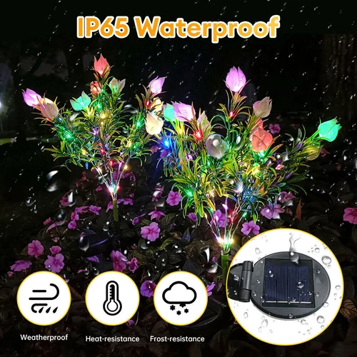 Solar Powered Gardenia Flower Lights Outdoor Waterproof Garden Lawn Lamp Decor - Picture 2 of 16