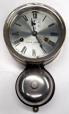 Antique Seth Thomas Pat. Nov 1879 Ship Clock 6'' Bottom Bell Quarterdeck RUNS Key