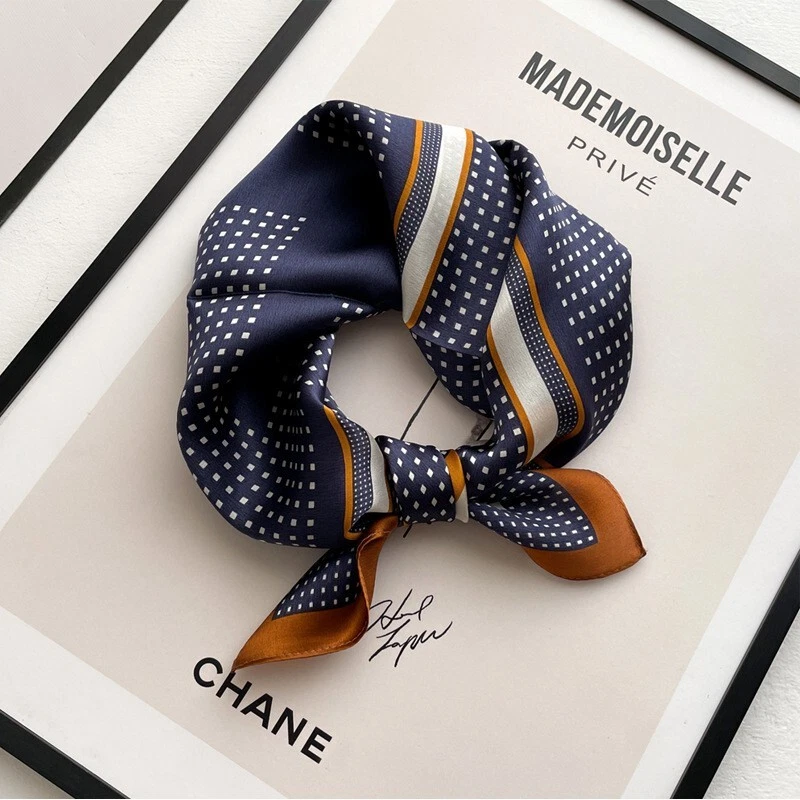 Bufanda cuadrada 100 % seda morera 20" mujer pañuelo envolvente azul samll lunares Foto 2 de 4