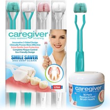 CAREGIVER 3-Sided Toothbrush 4PK  Replacement Heads  Easy Assisted Brushing