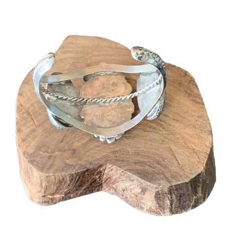 Vintage Native American Moss Agate Sterling Silver Bracelet Cuff Hand-Forged - Picture 5 of 12