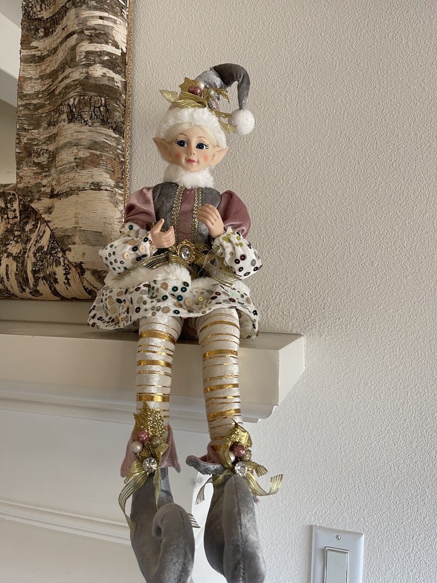 Posable Winter Home Decor Elf By Rachel Zoe Pink Silver & Gold 30