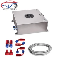15 Gallon Fuel Cell Tank Polished w Cap/Level Sender/12FT Oil Feed Line Silver