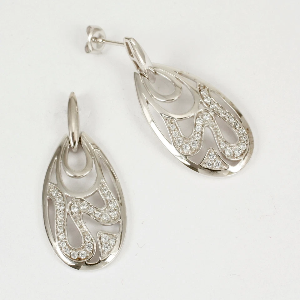Boucles D'Oreilles,Boucles D'Oreille En 333 or Blanc 8 Carats Avec Zircon - Photo 1/1