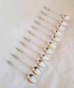 Antique Chinese export novelty Sterling silver tea spoons .By Tuck Chang & Co.