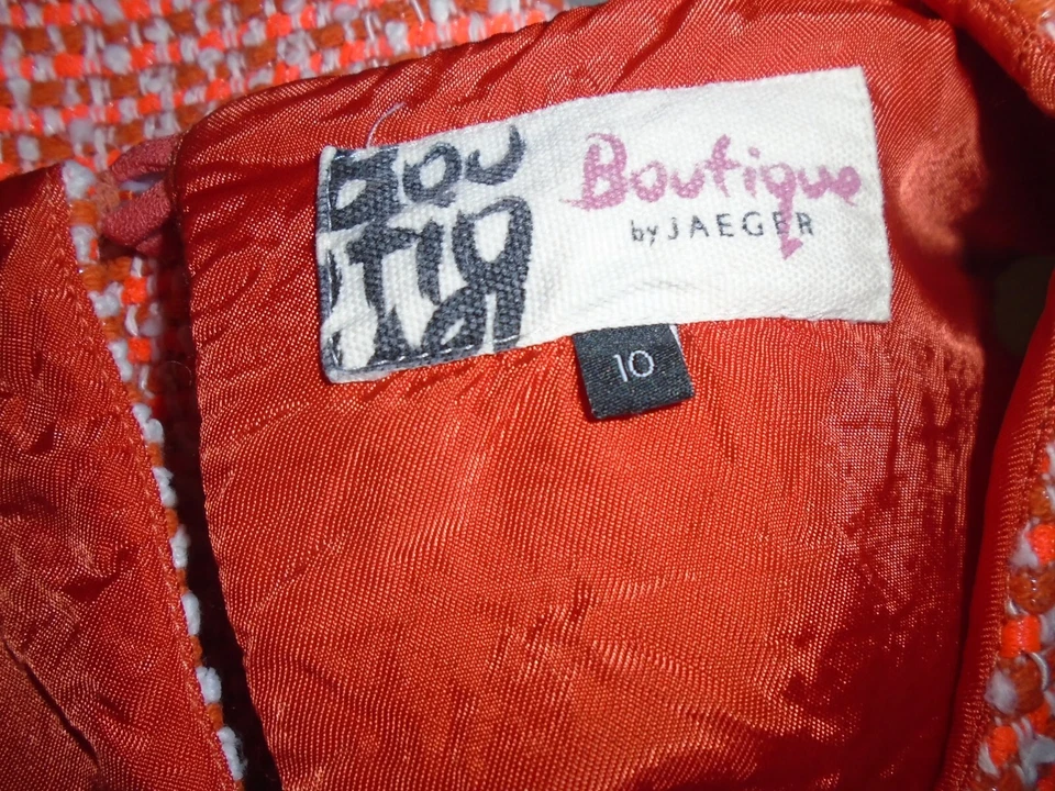 Vestido Jaeger Boutique Texturizado Naranja Brillante/Mezcla de Algodón a Cuadros Talla 10 En muy buena condición Foto 4 de 4