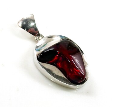 925 Solid Sterling Silver Cognac Baltic Amber Designer Large Beautiful Pendant