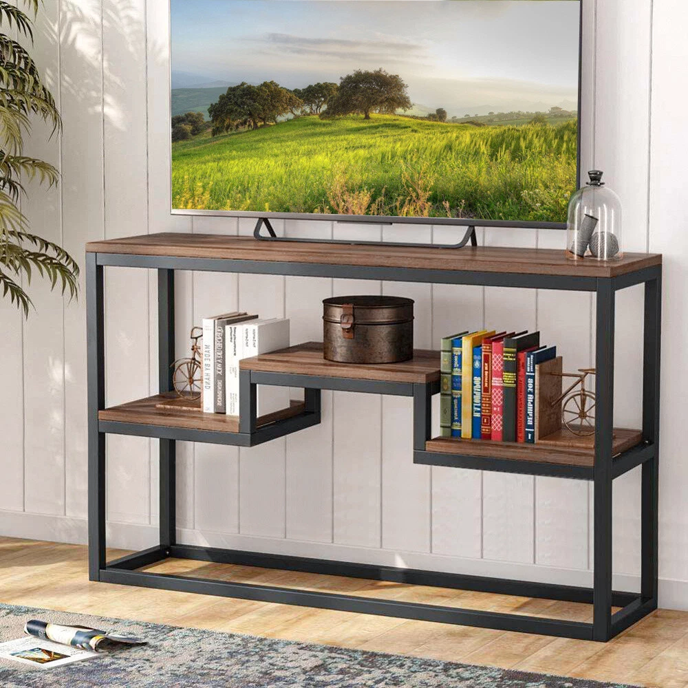 Console table online with display shelves
